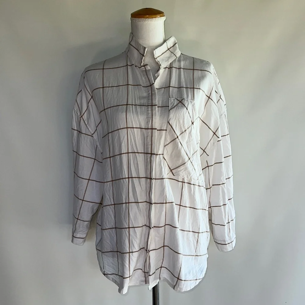 Lunya Brushed Flannel Windowpane Pajama Top - sz M